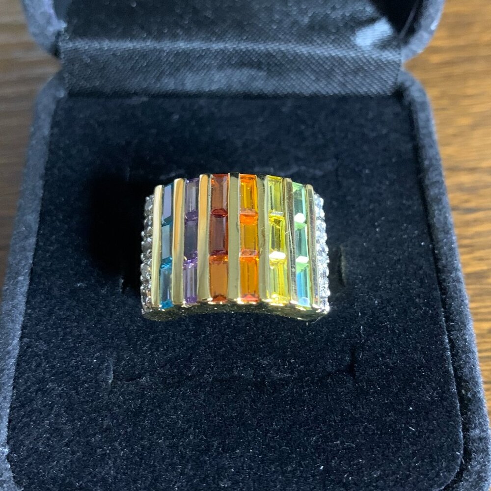 Vintage Gold Rainbow Gemstone Ring 6